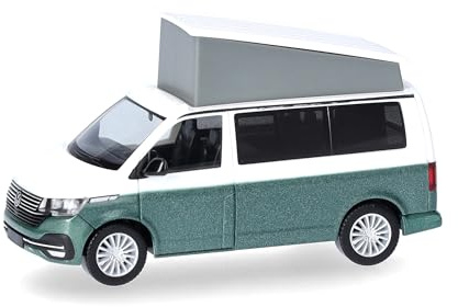 Herpa Modellauto VW T6.1 California, Candy Weiß/Bay Leaf Green metallic, Miniatur im Maßstab 1:87, Sammlerstück, Made in Germany, Modell aus Kunststoff