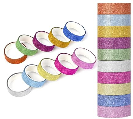TAKONE Washi Tape Glitzer Set 20 Rollen 10 Farben 3m x 15mm | 20 Rollen, 10 Farben, Glitzer-Effekt, 3m x 15mm, leicht abreißbar, rückstandsfrei English: