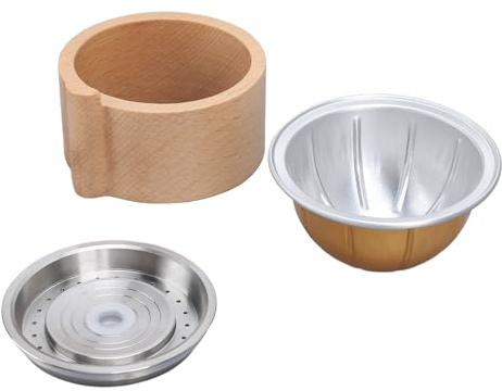 Aqur2020 3Pcs Reusable Coffee Capsule, Stainless Steel Refillable Pods with Beech Wood Stand, DIY Coffee Filter for Machine Use, Includes Spoon and Brush
