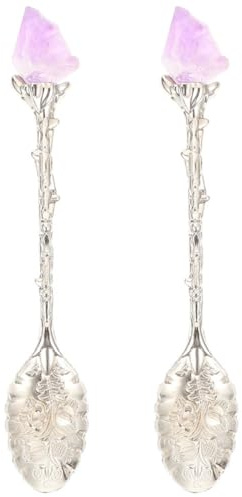BESPORTBLE Cucharitas de Café de Cristal Natural 2 Piezas para Postres y Espresso Cucharas Pequeñas de Cristal Amatista Diseño Portátil y Acabado Pulido Espejo