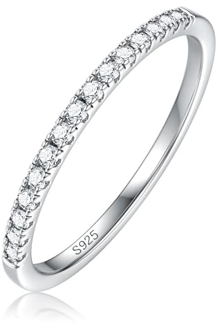KALVICA 925 Silber Moissanite Ring Damen 2mm Half Eternity Vorsteckring D Farbe VVS1 Rund Moissanit Stapellbarer Verlobungsring Versprechensring Hochzeiten Silberring Größe 5-11
