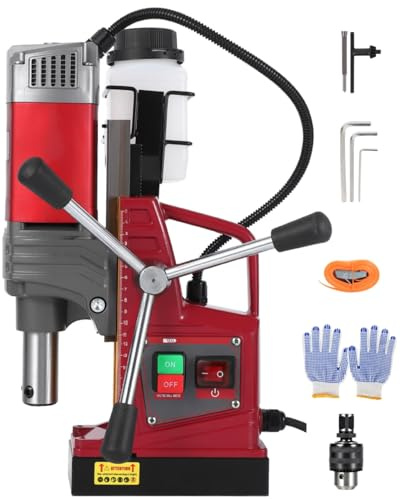 Magnetic Drill Press Kit, 1.57 Capacity, 1450W Electric Mag Drill with Adapter, 820RPM, 2922LBF Force, Double Dovetail Design Portable Drilling Machine for Industrial, Workshop and Home Use