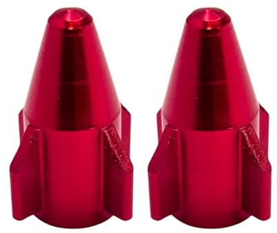 cyclingcolors 2x Cappucci delle valvole cappuccio tappi valvola forma di razzo in alluminio Schrader per pneumatici bici moto auto auto quad monopattino, rosso