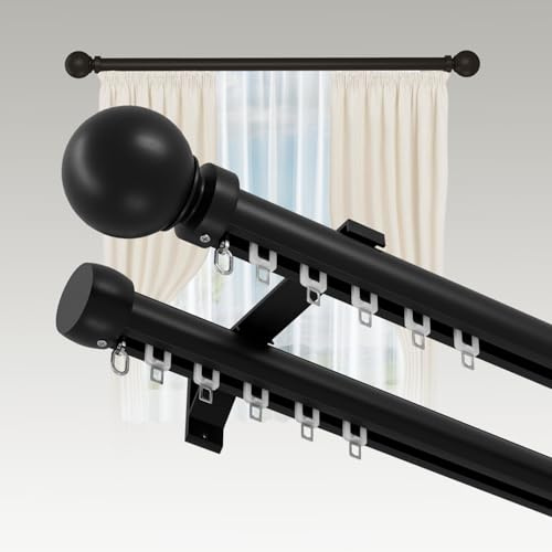 OXBZKMY Riel para Cortinas Doble, Rieles Cortinas Aluminio Silencioso