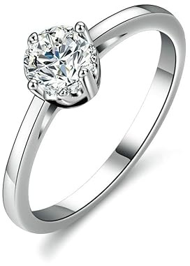 KnSam Weißgold Au 375/585/750 Trauringe Echt Schmuck, 4 Klaue Hochzeitsring mit Labor Erstellt Diamant, Solitärring 9K/14K/18K Weiß Gold, Gr.47-65