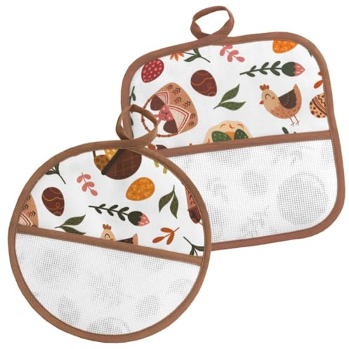 Presine da Cucina da ricamare a punto croce, Set da 2 Pezzi presine da cucina con tela aida, Rotonda e Quadrata, Coppia di presine a fantasia Pasqua