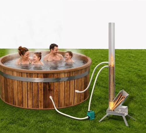 ECOPOOLTECH Calefacción de piscina exterior de madera, bomba de calor portátil para leña, espiral de calefacción de acero inoxidable, intercambiador de calor, estufa de madera, para spas
