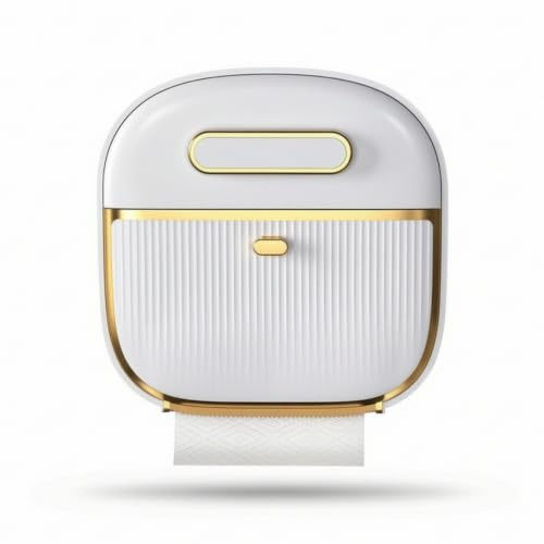 KiBcsLic Caja Pañuelos Mural Multifuncional Dispensador Pañuelos Mural Autoadhesivo Portarrollos sin Taladro para Baño, Aseo, Blanco Dorado