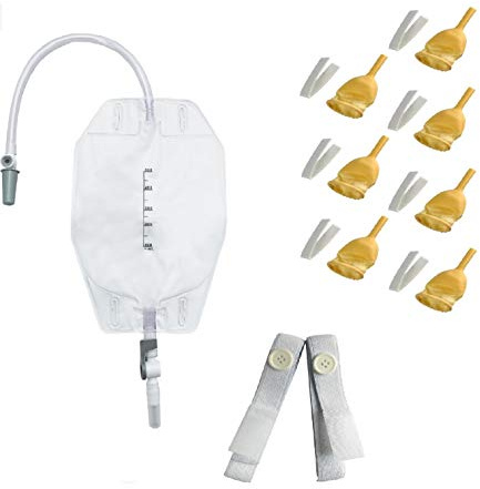 Weekly Pack Urinary Set with 500ml Urine Leg Bag, 7 x 30mm Latex Male Urinary Sheath, Buttoned Fabric Leg Bag Holder Strap - Safe and Durable Materials - Ideal for Patient Care, Incontinence
