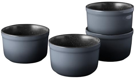 BergHoff Auflaufformen groß (4 Stück, Ofenformen ø 10 cm, ideal für Gratin / Nachspeisen / Desserts, aus Steingut, spülmaschinenfest, modernes Design, schwarz / blau) 1697004