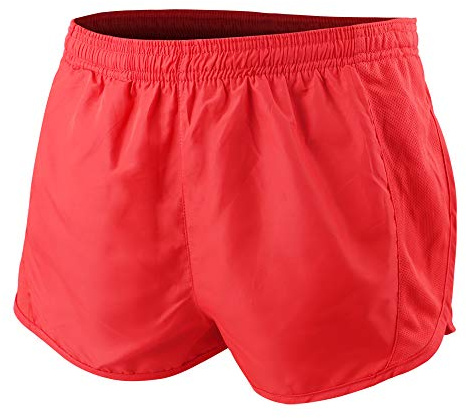 Herr sport 1 tum Elite split löparshorts med sidomanät panel snabbtorkande lätt polyester, Röd, XXL