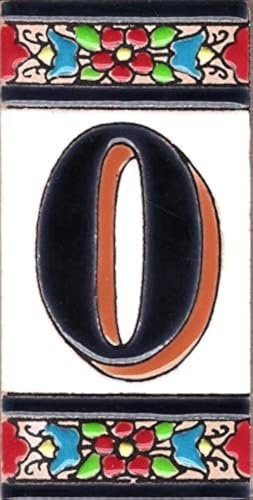 Toro del Oro – Hausnummer für Wohnhäuser – Hausnummer aus glasierter Keramik, Handbemalt in spanischer “Cuerda Seca“ Technik, Namen und Adressen, Blume Modell 5,5 x 10,5 cm (0)