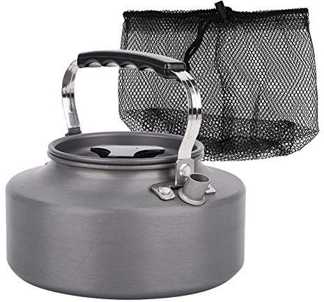 MAGT Camping Wasserkocher, 1.1L Wasserkessel Tragbare Kaffeekanne Kessel Aluminiumlegierung Reise-Teekanne Outdoor-Camping-Teekessel mit Aufbewahrungstasche(Outdoor Kettle)