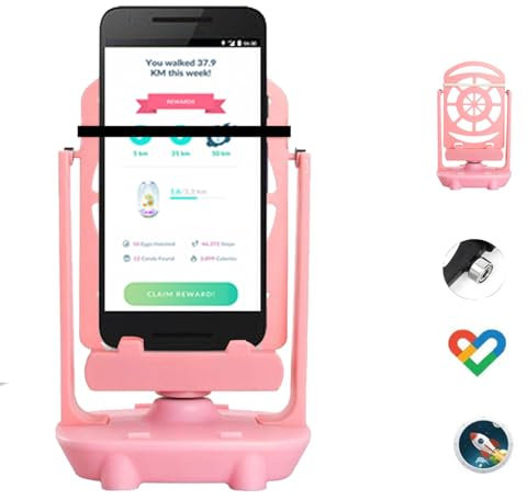 Phone Swing Step Counter Pedometer Compatible with Pokemon Go Poke Ball Plus Cellphone Accessories with USB Cable High Silent Version for Walking (Support 2 Phones Under 7.2 Inch), Pink