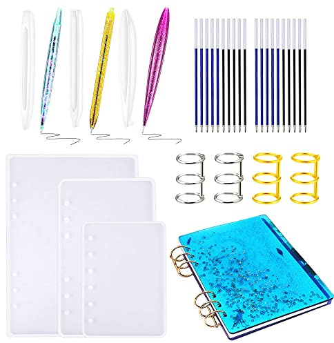 Allazone 3 Pz Stampi in Resina per Penna a Sfera con Penne di Ricarica, 3 Pz Stampi in Resina Stampi Colata per Epossidica Notebook Cover per Penna e Taccuino Fai Da Te