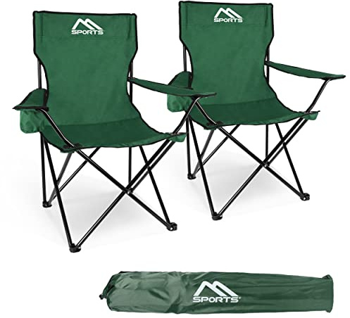 MSPORTS Campingstuhl Premium inkl. Tragetasche Anglerstuhl Faltstuhl - auswählbar als 2er Set - Klappstuhl mit Armlehne und Getränkehalter praktisch robust leicht Camping Stuhl