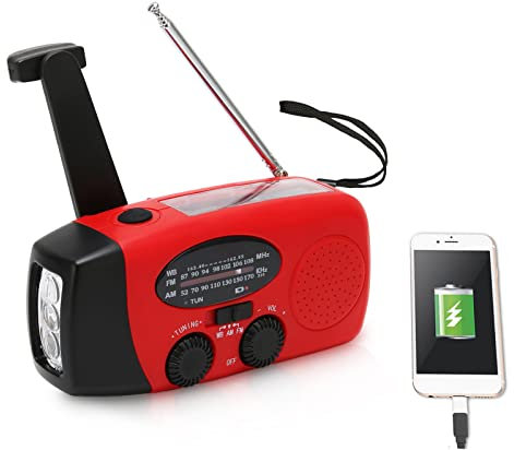 Wind Up Solar Radio,Self Powered Portable Hand Crank Radio with Emergency Flashlight for Household and Outdoor Camping, Hiking