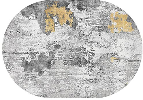Rururug Designer Teppich Oval Kurzflor Orientteppich Klassisch Gemustert Ornamente für Wohnzimmer Schlafzimmer Kinderzimmer,zeitgenössisch lässig grau gelb abstrakt,Oval 200 x 250 cm