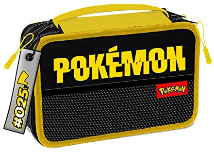 Pokémon Astuccio scuola pieno con zip - Licenza originale 3 cerniere - 45 Accessori di Cancelleria Scuola, Dimensione 20x6x12,5 cm - per bambini scuola elementare e medie