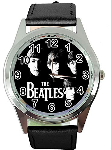 TAPORT Reloj redondo de cuero negro para fanáticos de la música rock, negro, Correa