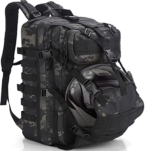 YOUNGOA Zaino Militare 45L Moto Uomo, Espandibile Zaino porta Casco Moto, Zaino Tattico per Sopravvivenza Trekking e Campeggio e Altre Attività All'aperto Mimetica Verde