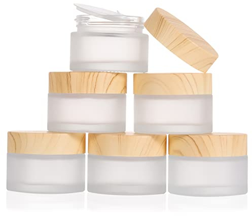 6 Pack Glass Jars,30ml Empty Frosted Refillable Sample Bottle Cosmetic Face Cream Jar Pot Bottle Container Holder Case with Screw Cap Lid and Liners