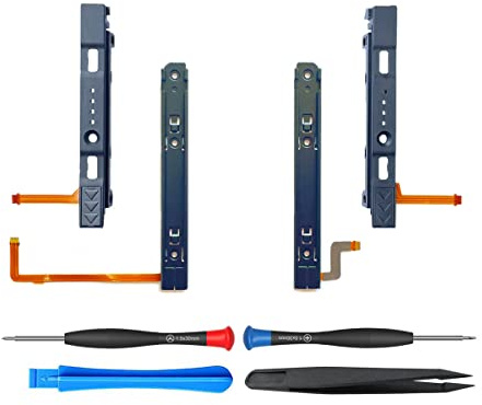 ElecGear Glissière de Remplacement pour OLED Switch HEG-001 et Manette Joy Con, Rail Métallique Gauche/Droite et Barre de Curseur avec Connecteur de Câble Flex, Outil de Réparation