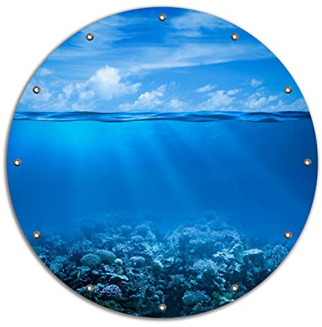 Wallario rundes Outdoor-Poster für Garten oder Balkon Unterwasserwelt Meer, Motivbanner 90 cm Durchmesser