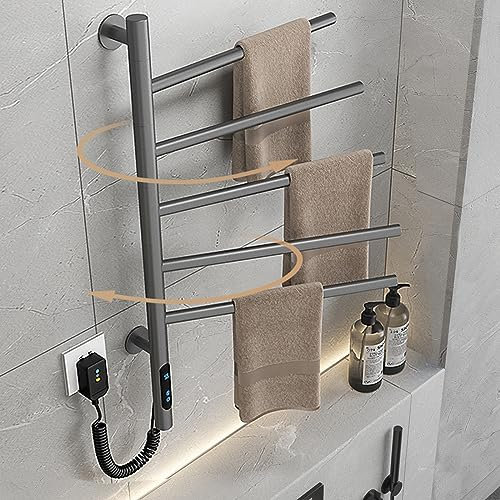 AHKFUL LCD Touch Scaldasalviette Elettrico Programmabile 4 modalità,Ruota di 180° Scaldasalviette Termoarredo Bagno, Tempistiche 1-9 Ore,Regolazione della Temperatura 30-70°, 85W,420x660mm,Grigio