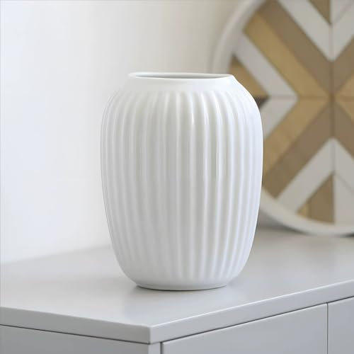 Vase Weiß, Klein Deko Vasen aus Keramik, Blumenvase Modern für Tischdeko Innenbereich - 20 cm, Weiss