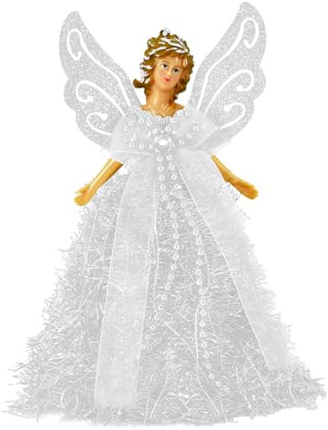 Rehmanniae Ange d'arbre de Noël - Topper de Sapin 20cm | Or Argent Fée Ange Pointes | Sommet pour Décoration de Noël Bar de Fête