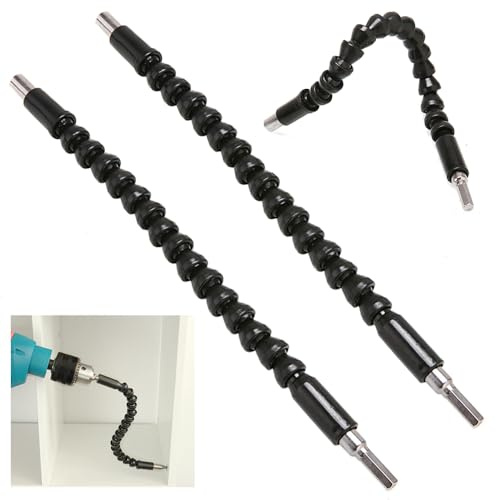 2 Pcs Flexible Drill Bit Extension, 11.8 inch Flexible Shaft Extension Bits Drill Flexible Extensions for Drills, Flexible Drill Extension Bendable Screwdriver Drill Attachment (Black)