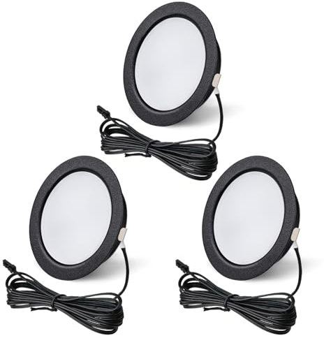 URing Spot LED Encastrable 12V Dimmable 3.5W 4000K Blanc Neutre 300 Lumen Extra Plat Encastré Lampe Plafonnier LED Pour Meubles avec Câble de 2Meter Lot de 3, Noir