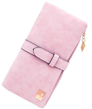 FuninCrea Damen Geldbörse, PU Leder Lange Bifold Portemonnaie, Groß Mit Reißverschluss Tasche und Mehrere Slots für Arbeit, Reisen (Rosa)