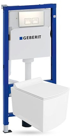 Lavita Duofix Basic Vorwandelement + Wand Tiefspül WC Fago Weiß Spülrandlos + Bedienplatte Delta + WC Sitz 25 Weißer Knopf Komplettset Unterputz Spülkasten Toilette Komplett Sett