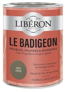 Libéron Le Badigeon meubles, poutres et boiseries, Kaki grisé 250ml | A base d'ingrédients d'origine végétale, Décore en conservant le veinage du bois, Résist à l'eau et aux taches