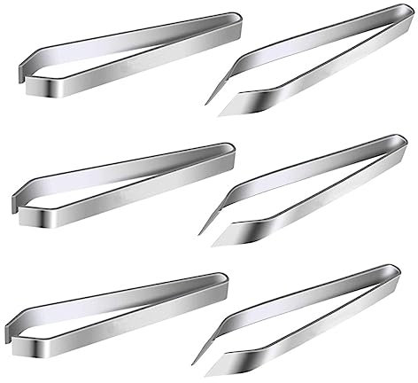 Generic 6pcs Stainless Steel Fish Bone Tweezers Hair Remover Set and Flat Tip Precision Kitchen Tools for Fish Bone Extraction and Hair Removal