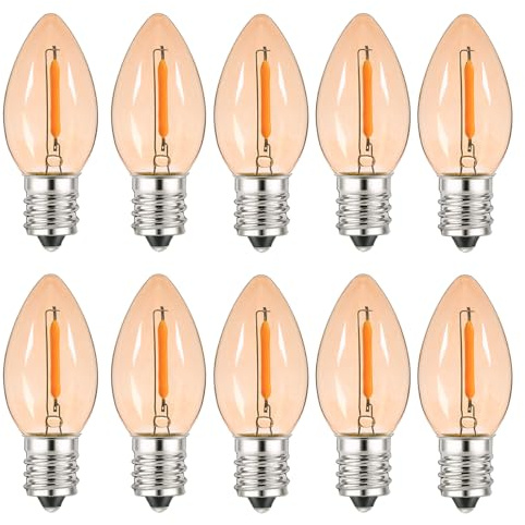 E12 C7 220V 230V LED Kerzenlampe, 0.5W Vintage Edison Kleine Ersatz-Glühbirne ersetz 5W Glühend für Nachtlicht/Kokosnusslichterkette 2200K Warm Leuchtmittel, 50LM Nicht Dimmbar (10)