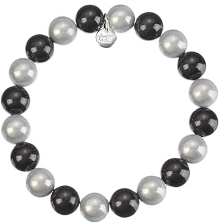 Leslii Reflective Pearls Perlen-Armband Magic 3D-Effekt (schwarz-weiß Ø 14mm)