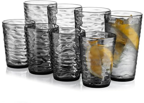 ZAINCA 14-ounce and 20-ounce Plastic Tumblers, Acrylic Drinking Glasses, set of 8 Gray Reusable Plastic Cups, Stackable, BPA-Free, Shatter-Proof, Dishwasher-Safe