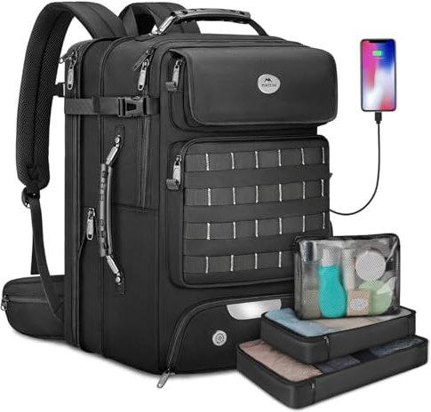 MATEIN Zaino Bagaglio a Mano 55x40x20, Zaino da Viaggio 50L Multitasca Espandibile Borsa da Cabina, Zaino Porta PC 17 Pollici Antifurto per Donna e Uomo Adatto a ITA Airways, Lavoro e Università,Nero