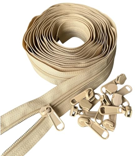 ByaHoGa beige, 9 m ändlös dragkedja, metervara, dragkedja, 6 mm spiral, 25 nonlock-dragkedja, för sängkläder, kudde, väska (#5 NSS)