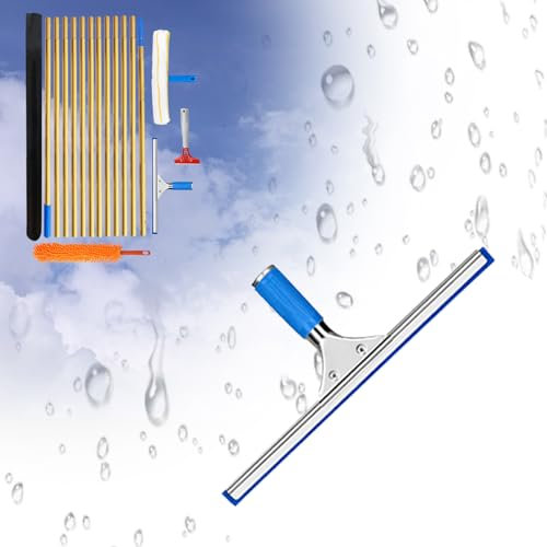 Rasqueta de Cristal Profesional,Limpiacristales Profesional,limpiacristales 35cm,Paño de Microfibra extraíble de 35 cm,para Ventanas Altas en Interiores (12.5m)