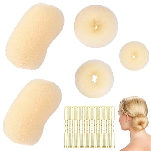 Liameph Hair Padding,Hair Donut Bun Maker Set,Bun Rings for Hair Blonde,Hair Padding Tool,Volume Hair Increase Pad,Hair Bump up Sponge with U-Shaped Clips 20 pcs,for Girls Women DIY Chignon Styles