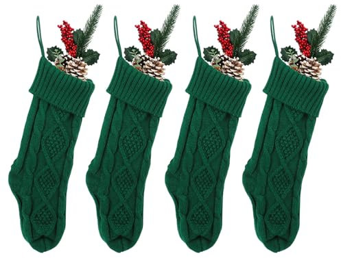 Hearda Weihnachtsstrümpfe 4er Set, Stricken Weihnachtsstrumpf Weihnachtsstrümpf für Kamin Nikolausstrumpf Nikolausstiefel für Dekoration Familienurlaub Weihnachtsfeier (Dunkelgrün)