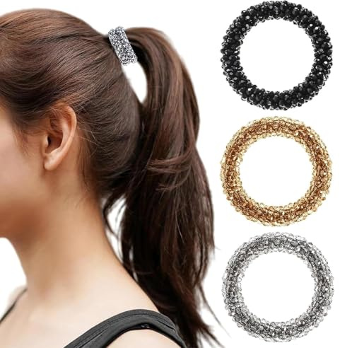 Alriedy 3 Stück Perlen-Haargummis, Strass, Pferdeschwanz-Halter, Haargummi Damen, Elastische Haarbänder, Haarschmuck Für Damen Und Mädchen