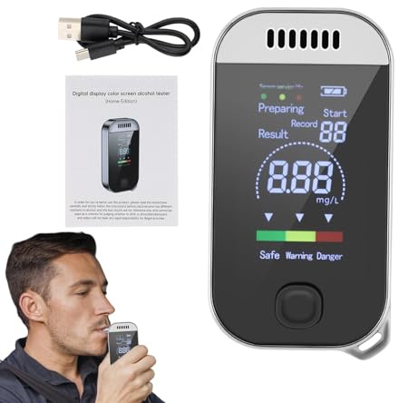 Etilometro per alcol tester,Etilometro per alcol,Rilevatore di alcol nel respiro con display digitale - Analizzatore 'alito con precisione di livello professionale, rilevamento 'alcol senza contatto