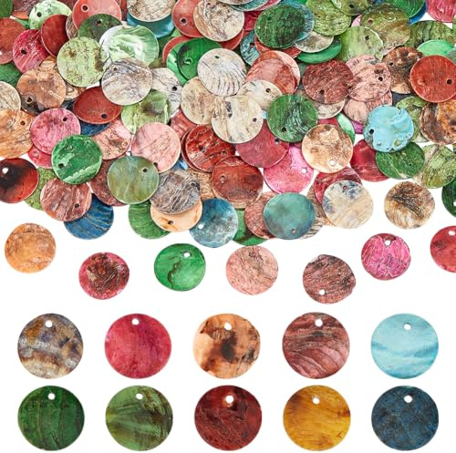 BENECREAT 160 Stück Natürlicher Runder Muschelanhänger 10 Farbe 15mm Flacher Muschel Münzen Tropfen Charm Muscheln Muscheltropfen Für Halskette Armband Ohrring Wohndekoration Schmuck Machen Liefert