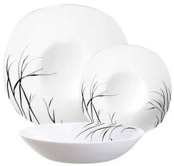 Wintem Juego de platos de 18 piezas cuadradas – Vajilla de porcelana elegante con decoración Gracilis – Diseño moderno y refinado