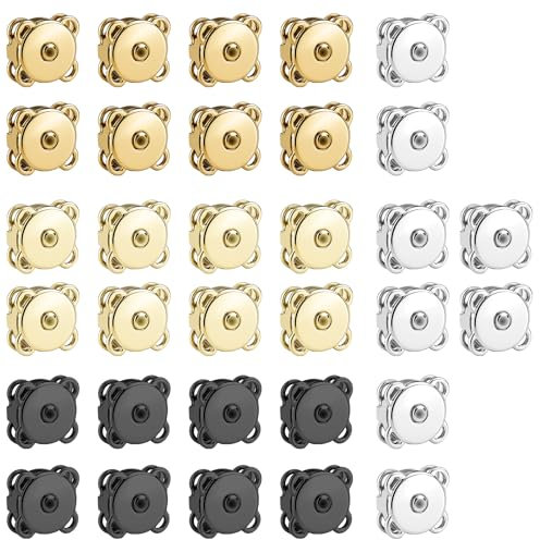 32 Sets Metall Pflaume Magnet 14mm Magnetknöpfe Druckknöpfe Magnetverschluss zum Einnähen Knöpfe für Rucksack Geldbörse Handtasche Jacke (4 Farben)